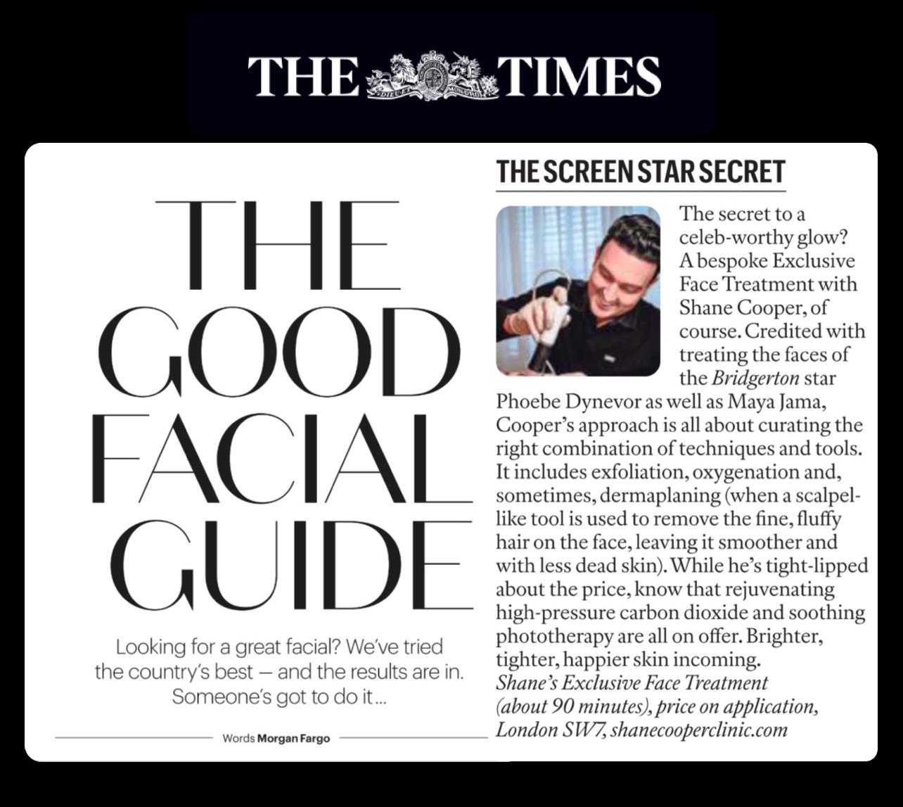 Shane Cooper Featured in The Times: The Good Facial Guide